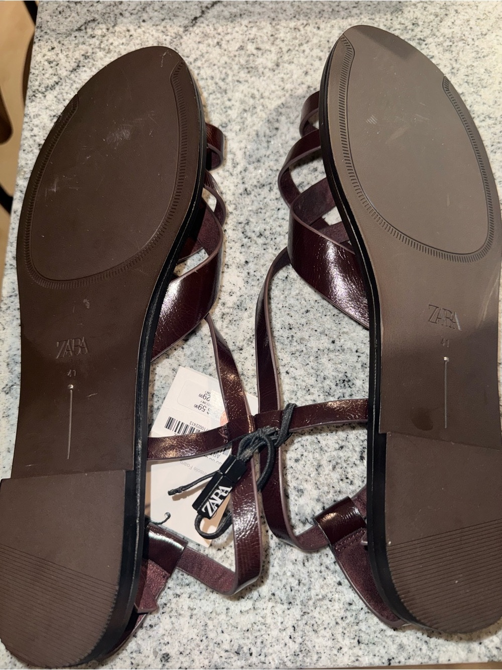 Zara NWT Women’s Strappy Sandals - Burgundy Brown - Picture 2 of 3